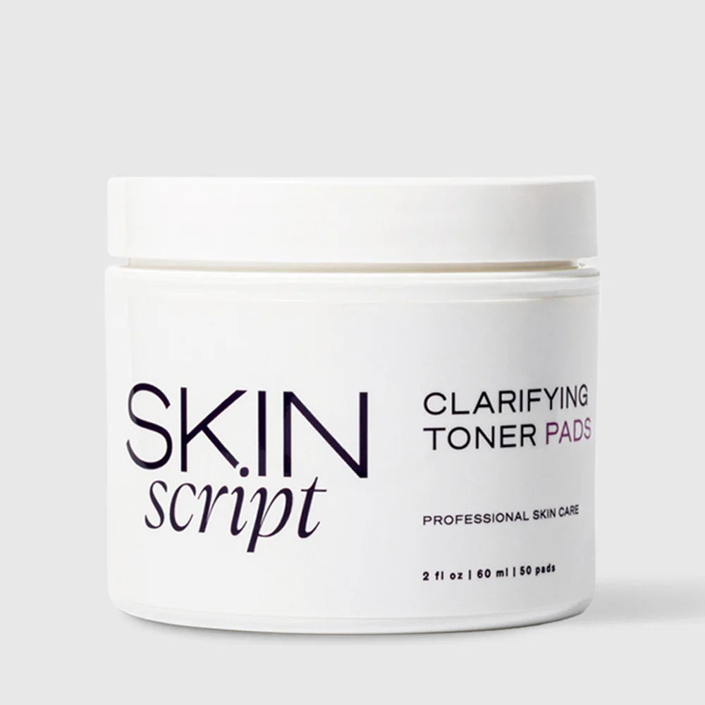 Skin Script Clarifying Toner Pads jar, salicylic and glycolic acid exfoliating pads