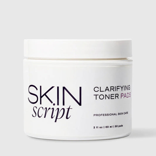 Skin Script Clarifying Toner Pads jar, salicylic and glycolic acid exfoliating pads